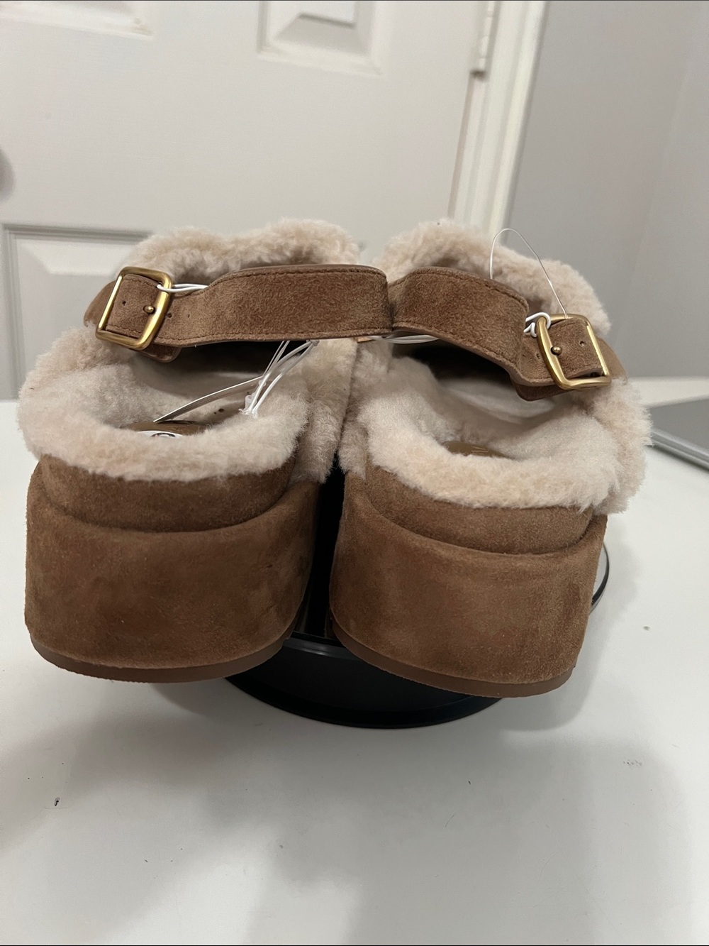Coach Chestnut Suede Shearling-Trim Clog Mules - Picture 8 of 14